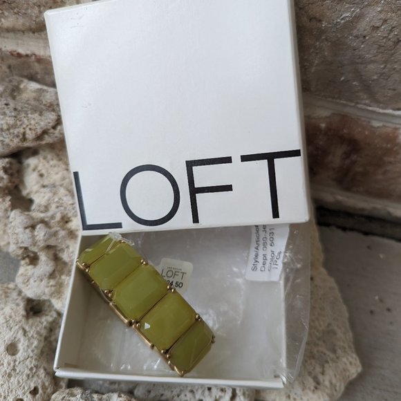 LOFT Green Gold Stretch Bracelet New Old Stock with tag & box - Picture 1 of 10